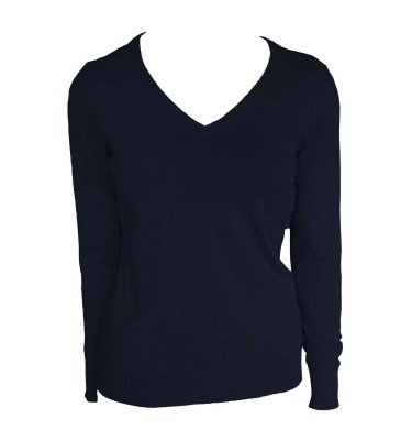 WOMEN’S V-NECK FINE GAUGE COTTON PULLOVER