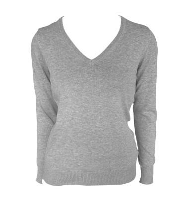 WOMEN’S V-NECK FINE GAUGE COTTON PULLOVER