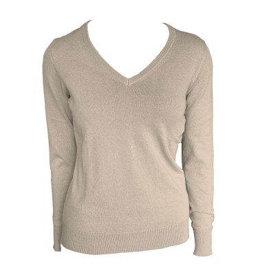 WOMEN’S V-NECK FINE GAUGE COTTON PULLOVER