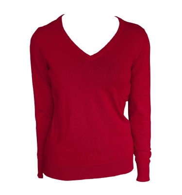WOMEN’S V-NECK FINE GAUGE COTTON PULLOVER