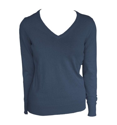 WOMEN’S V-NECK FINE GAUGE COTTON PULLOVER