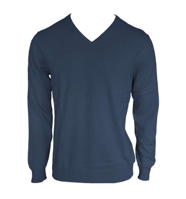 MEN’S V-NECK FINE GAUGE COTTON PULLOVER