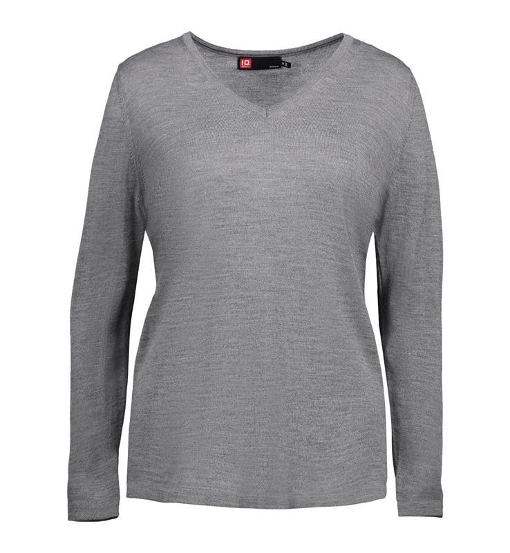 Damski sweter merynosowy V-neck ID 0641-Grey melange