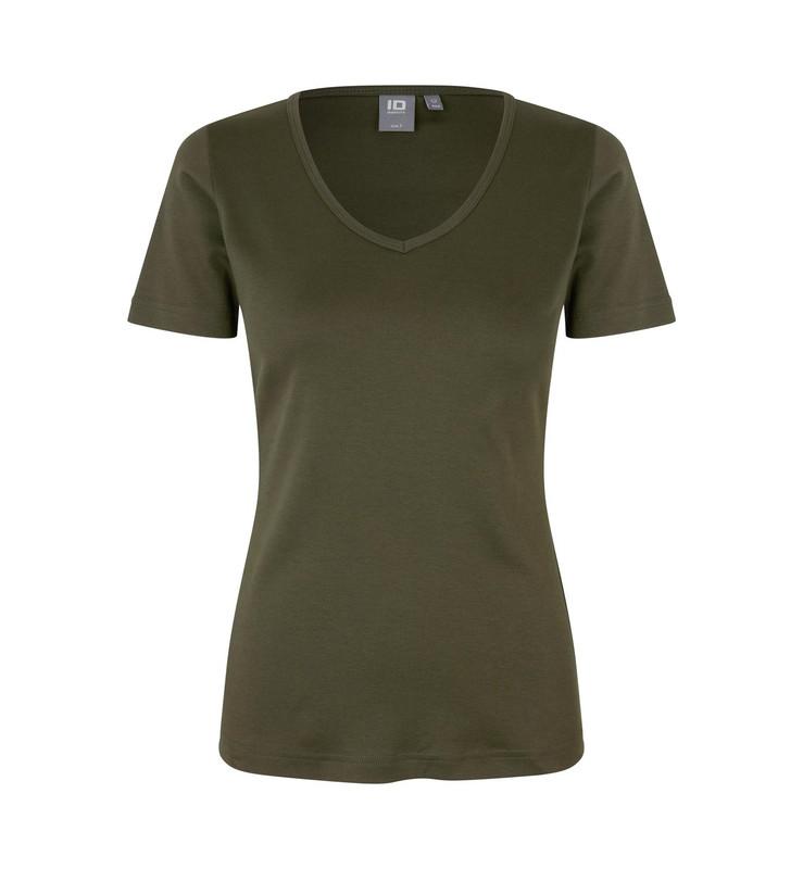 T-shirt Interlock | V-neck | damski-Olive