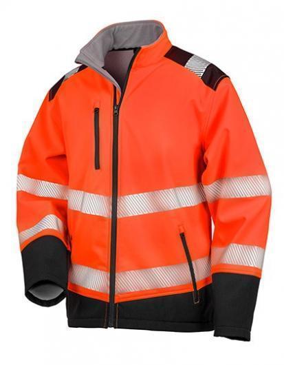 RESULT SAFE-GUARD RT476 Printable Ripstop Safety Softshell Jacket-Fluorescent Orange/Black