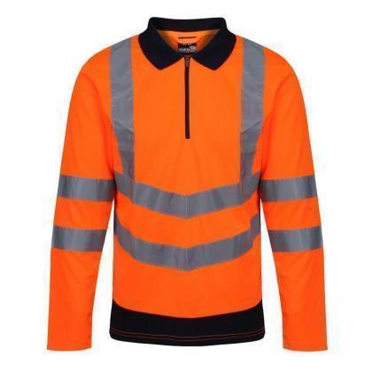 Odblaskowa koszulka polo Regatta Professional PRO HI VIS LONGSLEEVE POLO-Orange/Navy
