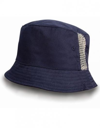 RESULT HEADWEAR RH45 Deluxe Washed Cotton Bucket Hat With Side Mesh Panels-Navy