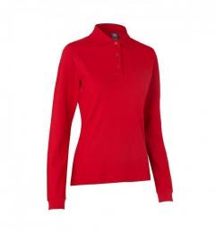 Damska koszulka polo z długim rękawem stretch ID 0545-Red
