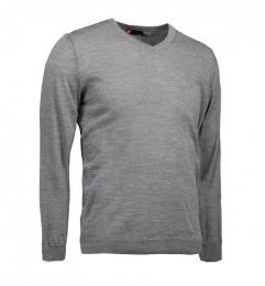 Męski sweter merynosowy V-neck ID 0640-Grey melange