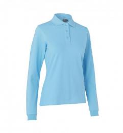 Damska koszulka polo z długim rękawem stretch ID 0545-Light blue