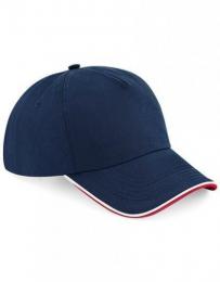 BEECHFIELD B25c Authentic 5 Panel Cap - Piped Peak-French Navy/Classic Red/White